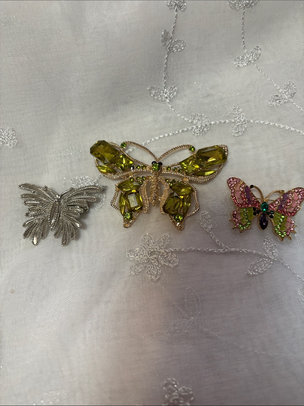 Butterfly Crystal Brooch Pin in Olive Green - Women Accessories